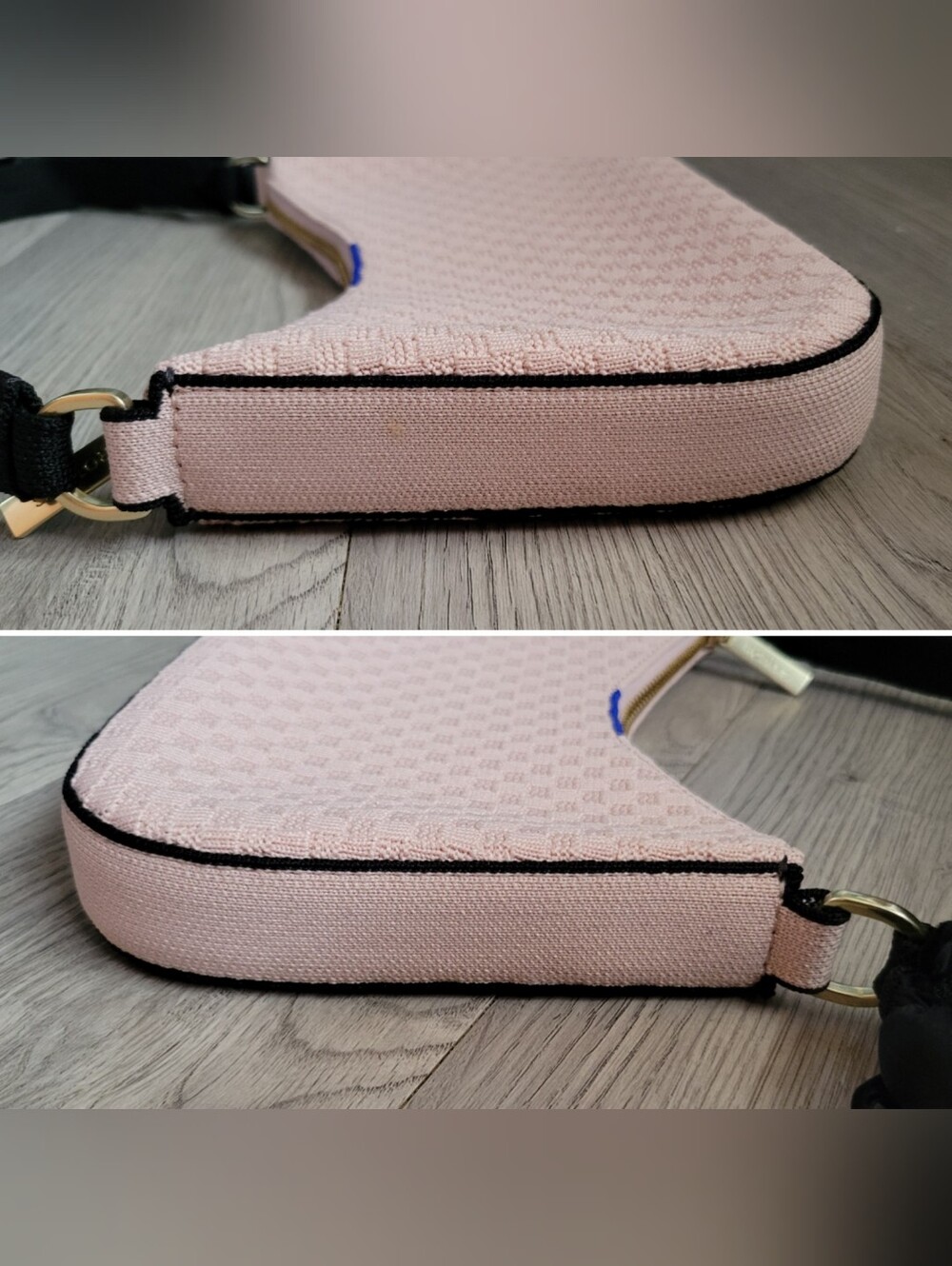Rothy's The Mini Shoulder Bag in Ballerina Bow Pink & Black Velvet, 13.5" x 10" - Picture 6 of 16